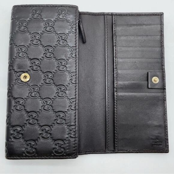 Auth Gucci Guccissima Black Leather Bi-fold Long Wallet W/Box - Picture 10 of 15